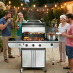 3-Burner Propane Gas Grill with Side Burner, 34,000 BTU Stainless Steel BBQ Grill – Heavy-Duty Porcelain-Enameled Grates for Patio and Outdoor Cooking