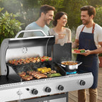 3-Burner Propane Gas Grill with Side Burner, 34,000 BTU Stainless Steel BBQ Grill – Heavy-Duty Porcelain-Enameled Grates for Patio and Outdoor Cooking