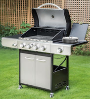 MFSTUDIO 4 Burner BBQ Gas Grill with Side Burner, Stainless Steel Propane Grills with Porcelain-Enameled Cast Iron Grates, 42,000 BTU for Outdoor Backyard Barbecue Cooking, Silver